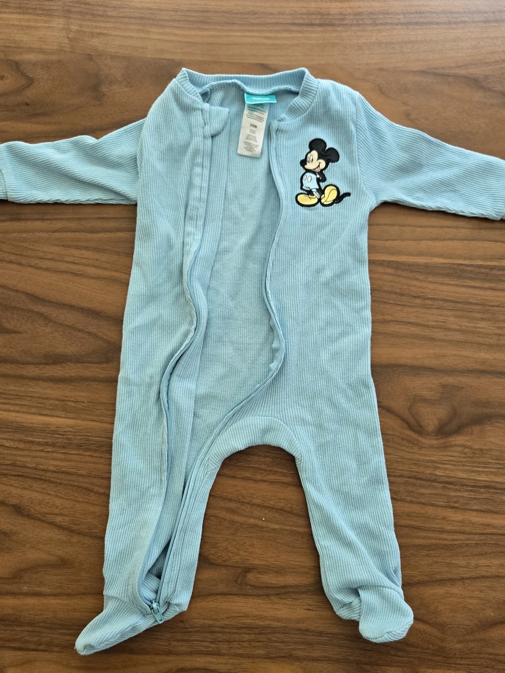 Disney Baby Ribbed Knit Mickey Mouse Footie Jumpsuit 6m Pastel Blue